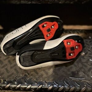 Cycling Shoes with Red Cleats